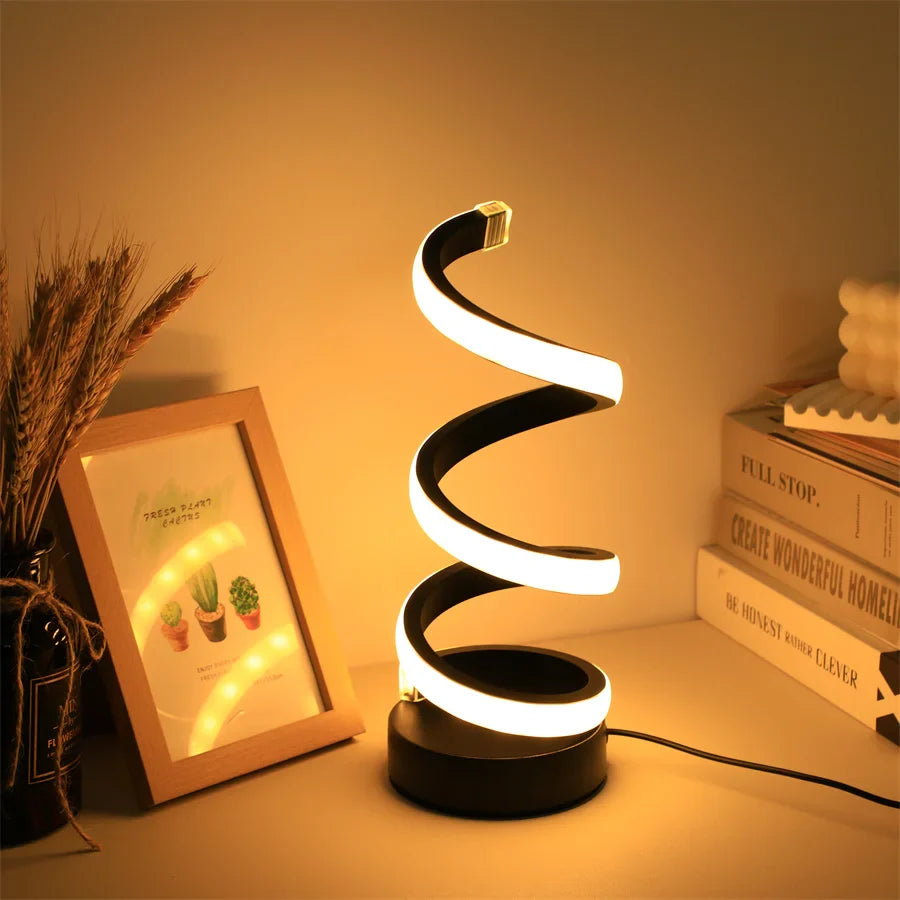 Moderne spiralförmige LED-Tischleuchte mit USB-Anschluss